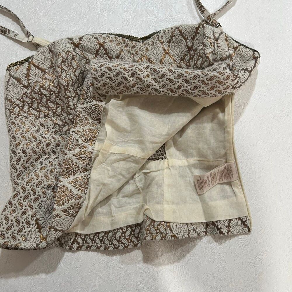 Free People Size 6 Metallic Brocade Corset Cami Crop Top Boho Fairy Grunge - Picture 9 of 9